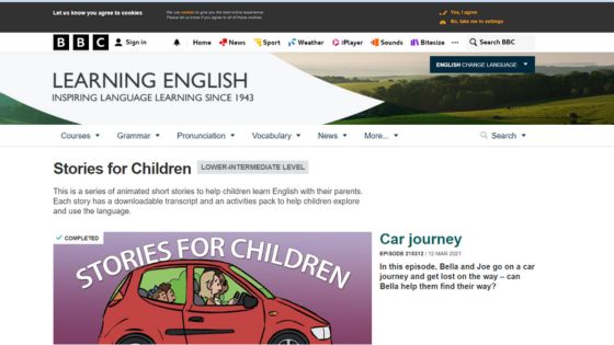 A graphic showing the website BBC Learning English for kids.