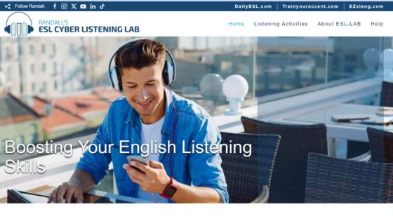 A graphic showing the website Randall's ESL cyber listening lab.