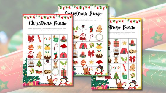 A picture of three christmas bingo card designs.