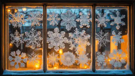 paper craft snowflakes on a window