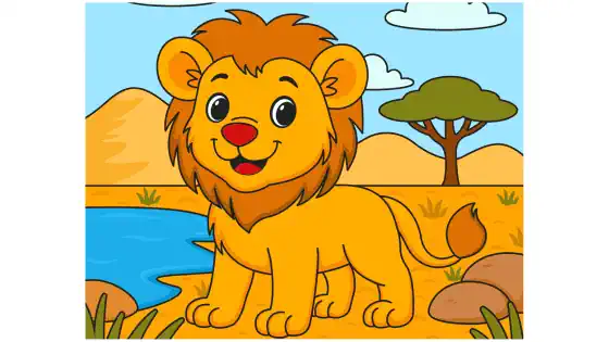 a colouring of a lion in the savannah