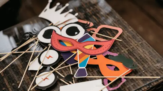 a handful of paper storytelling props e.g. masks and a crown