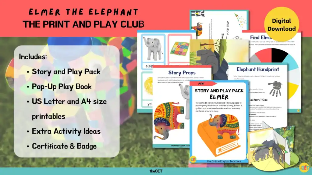 An image showcasing the Elmer story and play activity pack