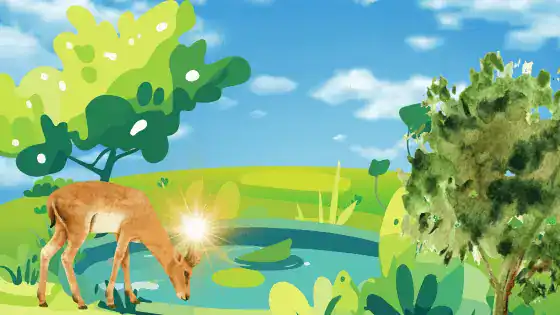 an illustration showing the traditional african folktale of the gazelle with the golden horns.