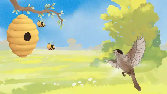 an illustration showing the traditional african folktale of the honeybird