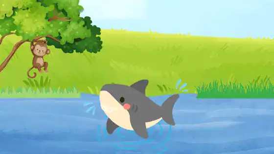 an illustration showing the traditional african folktale of the monkey and the shark